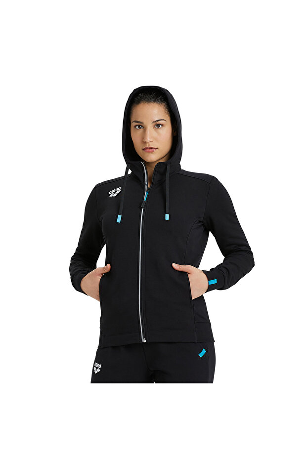 Team Hooded Jacket Panel Women Black Casual Style Jacket 004895500