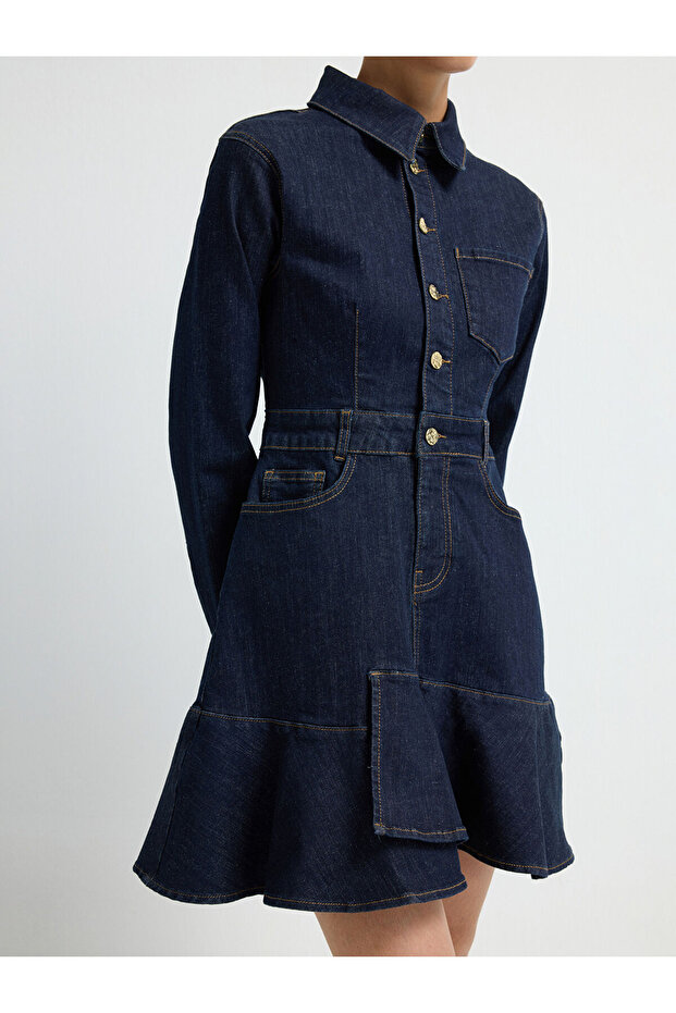 Cepli Pileli Denim Elbise - 3