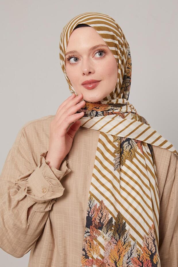 Cream Pine Pattern Cotton Shawl - 3