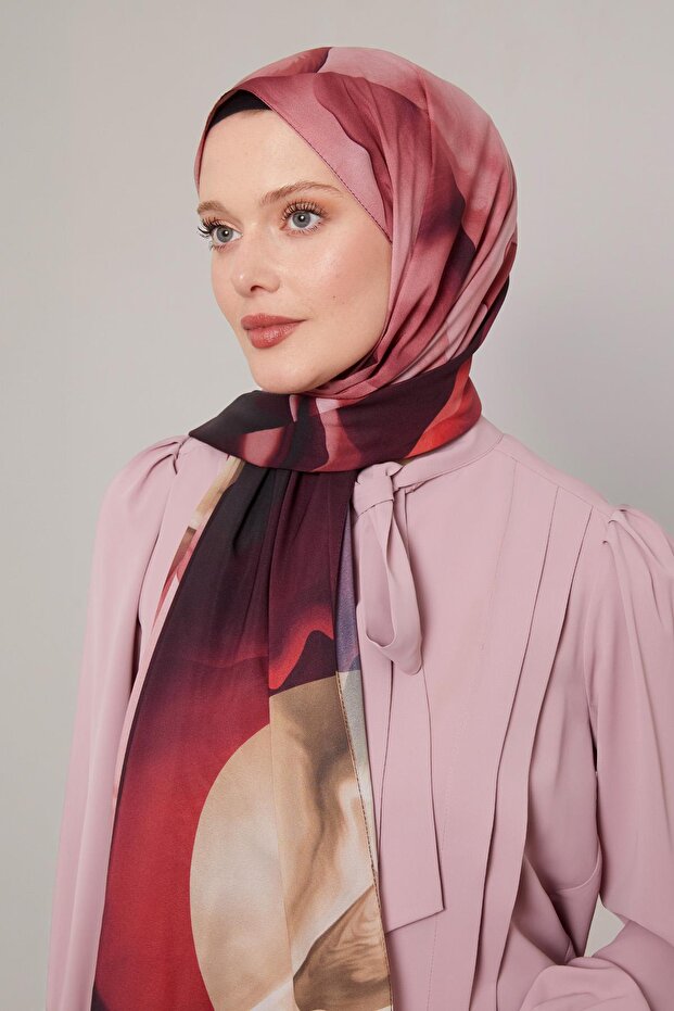 شال الحب ذو النمط التجريدي الأحمر - 1