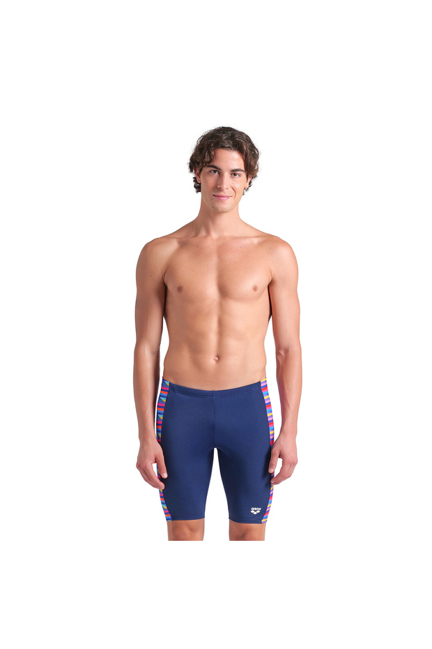 Racing Stripe Men's Navy Blue Swimmer Swimsuit 009078750