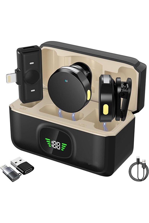 Delieu Q8 Wireless Lavalier Microphone — Lightning & USB-C, 1000ft Range, Noise Cancellation - 1