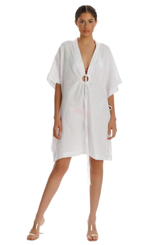 Beyaz İşlemeli Elbise - 1