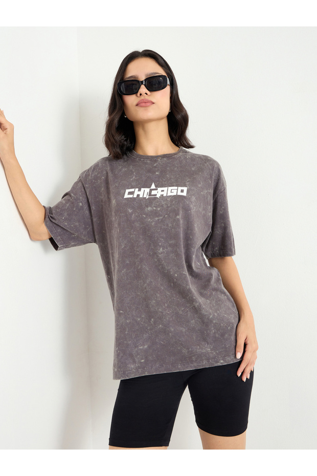 Women Charcoal Oversized Acid Wash T-Shirt