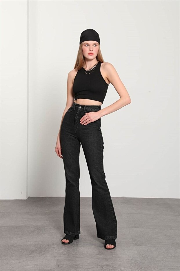 High Waist Palazzo Jean Black