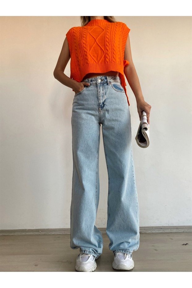 Women's Snow Wash High Waist Wide Leg Denim Jeans