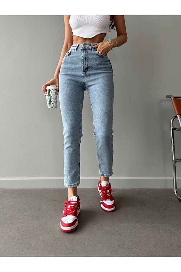 Star All Julia Blue Snow Wash Lycra Mom Jean Pants(Full Fit)