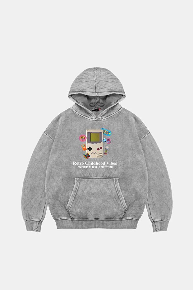 Retro Childhood Vibes Oversize Unisex Washable White Hoodie