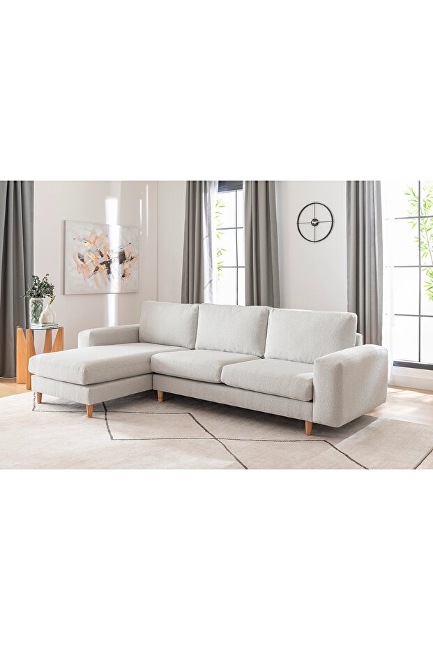 Merlin Mini Köşe Koltuk, Naturel Ayak, Kalın Kol, Recycled Kumaş, Açık Gri - 2