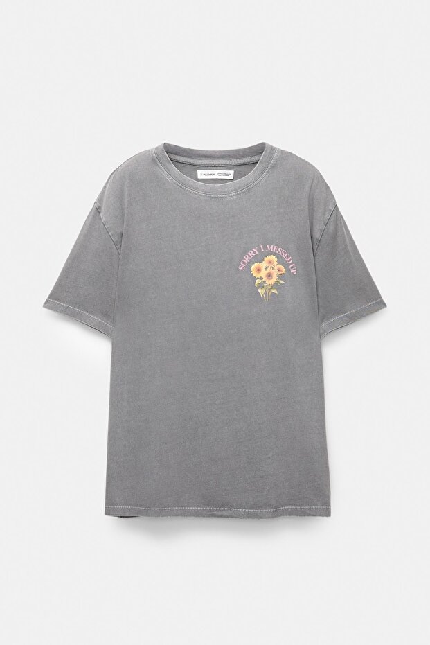 Çiçek buketi grafik baskılı t-shirt - 5
