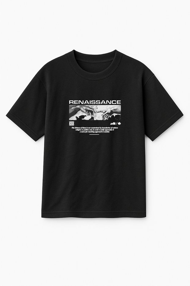 Oversize Black Unisex Renaissance Printed T-Shirt T-Shirt