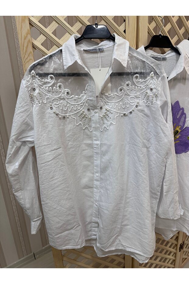 Beyaz dantelli gömlek - 3