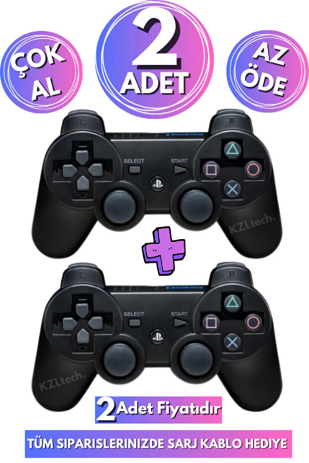 Ps3 Kablosuz Analog Oyun Kolu Dualshock Wireless Joystick Controller Double Gamepad 2 Adet - 1