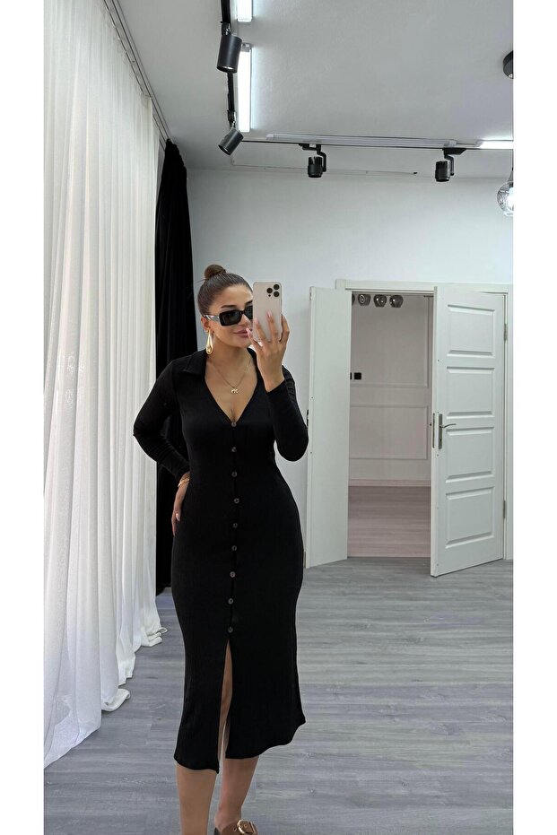 Front Buttoned Width Length Flexible Dress - 3