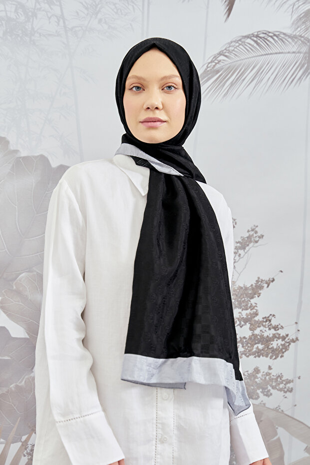 DAMA MONOGRAM ŞAL - SİYAH - GRİ - 2