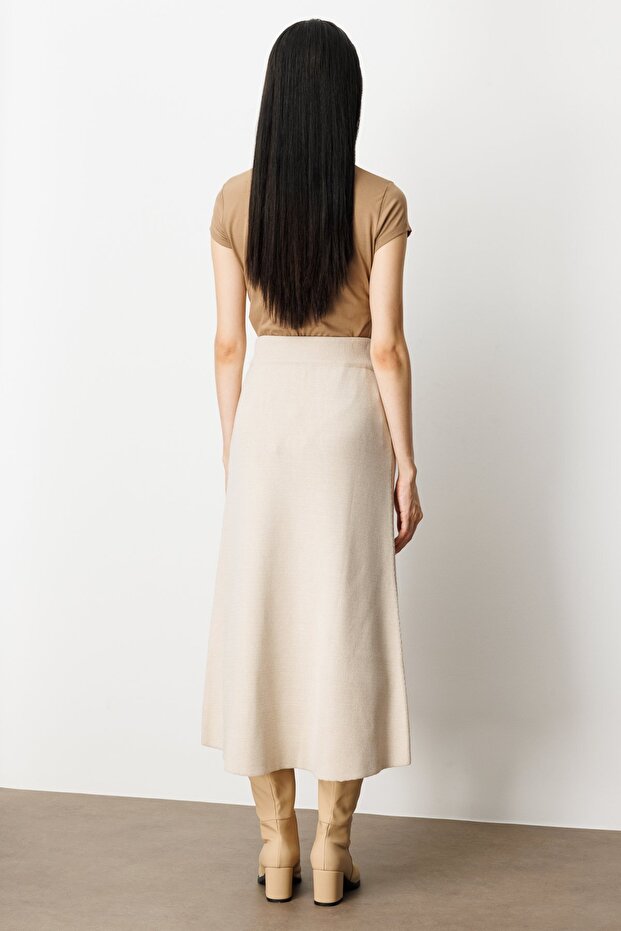 Düğmeli Triko Etek - 6