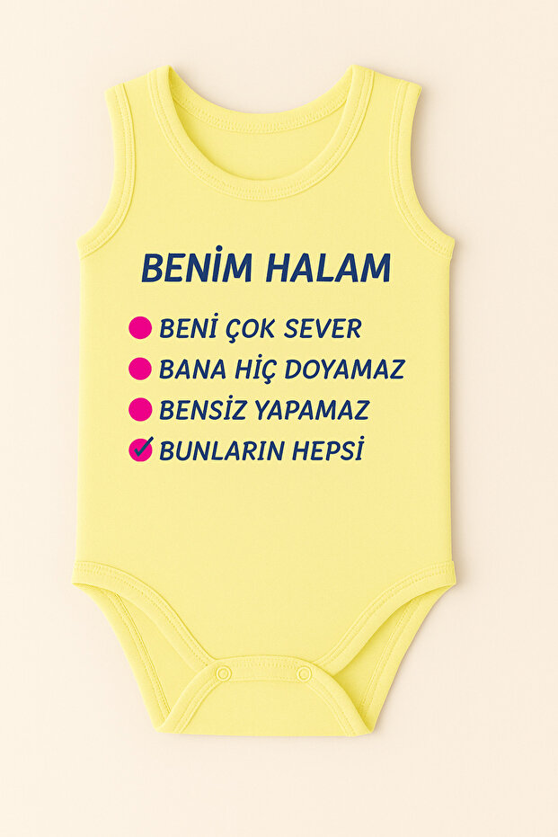Aunt Patterned Printed Cotton Baby Bodysuit Badi Cotton Snap Fastener