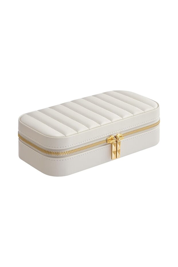Portable Jewelry Storage Box Leather Ring, Earring and Necklace Organizer with Mirror