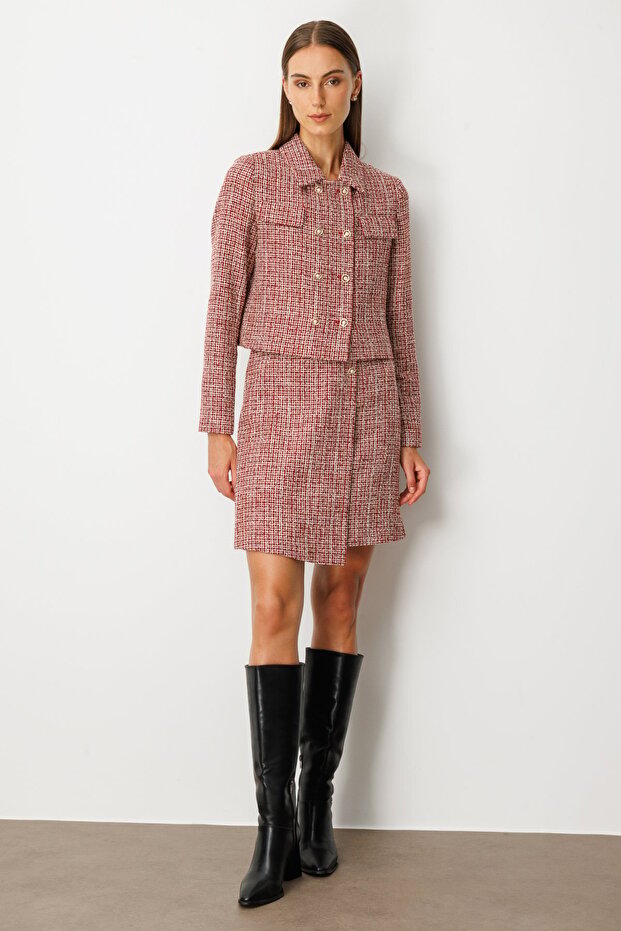 Süs Düğmeli Mini Tüvit Etek - 1