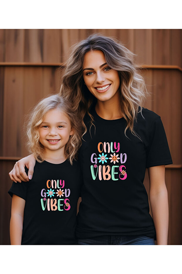Only Good Vibes Printed Mother-Daughter Matching T-Shirt (Add 2 Items to Make a Matching)