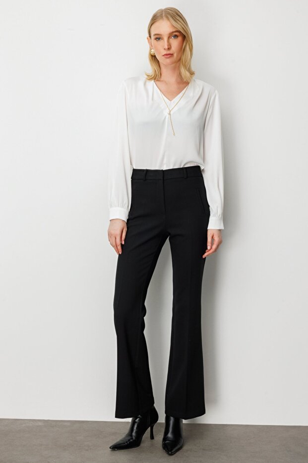 Fleto Pocketed Spanish Leg Trousers 5095-26K Black