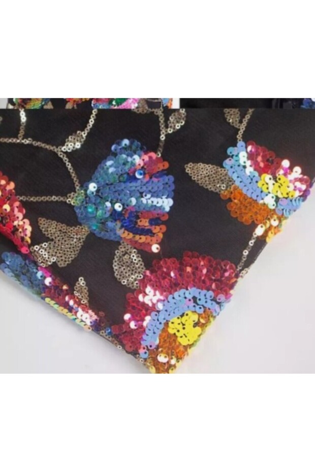 parlak pullu mini sırtı açık elbise - 3