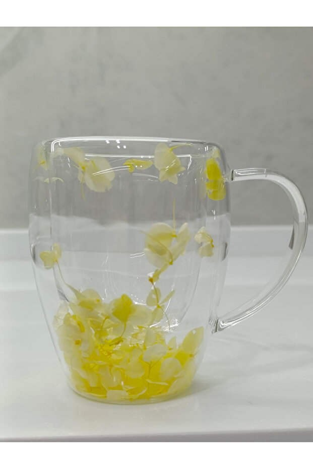 2 Adet Gerçekçi Çiçek Tasarım Çift Cidarlı Cam Kupa, Sıcak ve Soğuk İçecek Bardağı 350 ml - 5