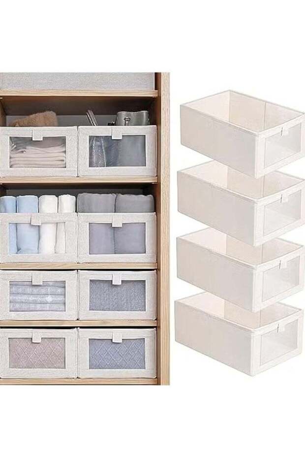 4 Pieces Foldable Fabric Clothing Storage Box with Steel Frame | Modern Wardrobe Organizer Closet Organizer for Sweaters & Pants | Stackable, Lidless, Toy Organizer Box Cube Storage Bin Clothes Organ