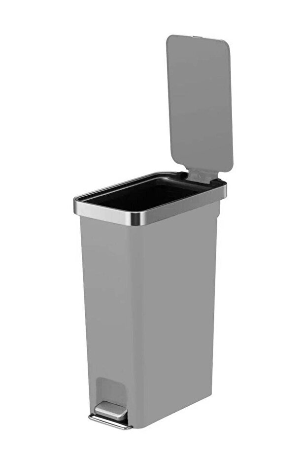 Hana Slim Step Bin with Wheels | Trash Can for Kitchen, Bathroom and Office | 10 Liter, Grey