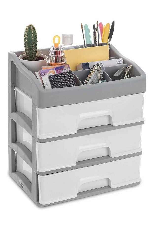 Plastic Storage Container with Stickers, Organizer for Cosmetics, Jewelry Box ,Multifunctional and multi-purpose ,3 Layer size 31x28x20cm