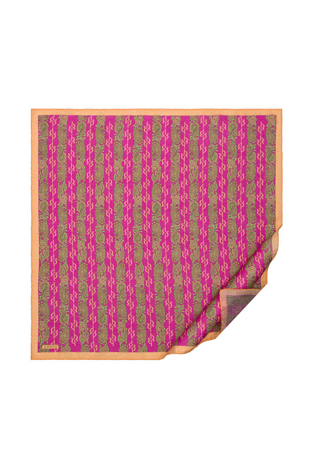 Fuchsia Orange Monogram Patterned Scarf - 1