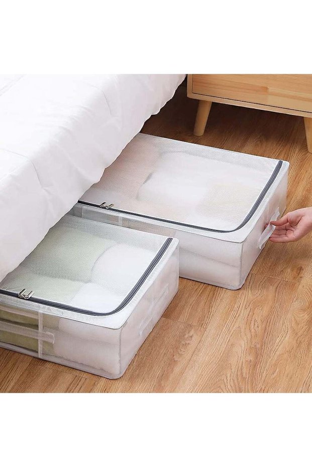 Under Bed Storage Box Foldable Storage Bag Organizer with Reinforced Handle Clear Window Foldable Underbed Storage Container for Shoe Organizers for Home School -30L