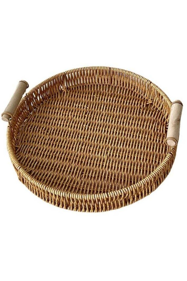 Household Rattan Fruit Tray Hand-Woven Bread Basket Storage Basket 24.5*4