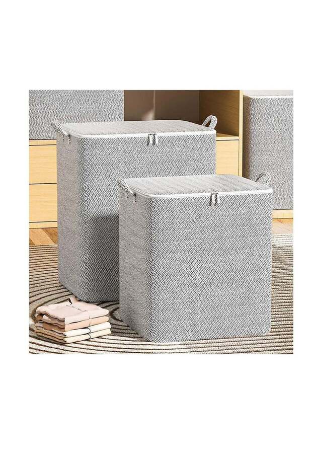 Fabric Storage Boxes, 2 Pcs Foldable Nonwoven Storage Bags with Zipper and Handles for Clothing Blanket Bedding, Large Capacity Washable Clothes Storage Bins for Closet Wardrobe (Grey, 110L)