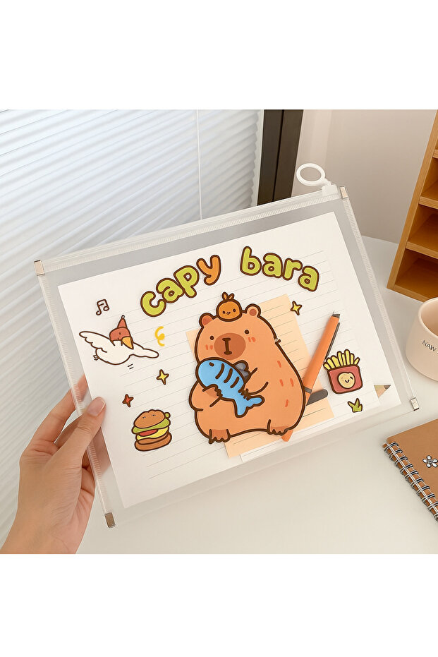 Capybara Desenli A4 Şeffaf Fermuarlı Kalemlik Dosya – Saklama Çantası – 1 Adet - 2