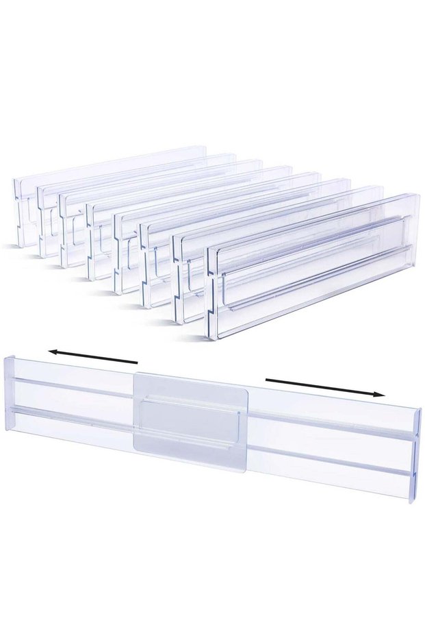 8Pcs Drawer Dividers Organizers Adjustable 3.2 Inch High Expandable from 12.2 to 21.4 Inch Kitchen