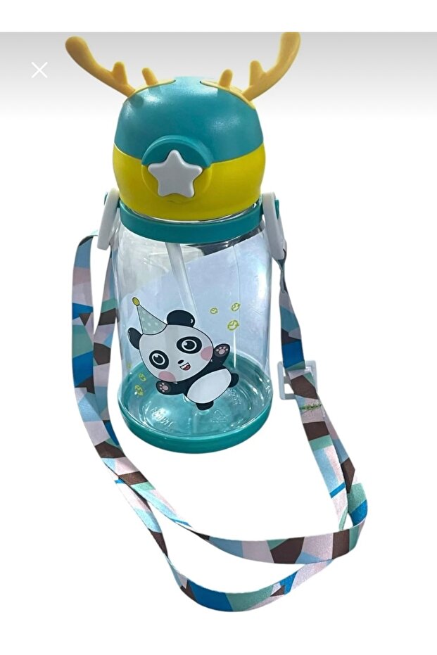 Deer Model Turquoise Transparent Flask with Straw 600 ml