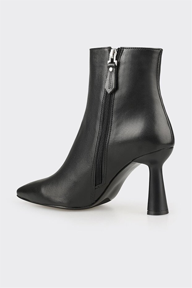 Siyah Deri Kadın Topuklu Bot - 3