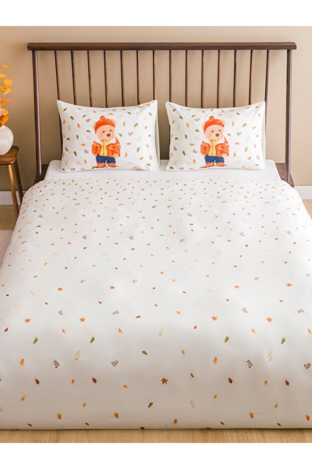Double Sided Bear Teddy Printed Double Duvet Cover Set