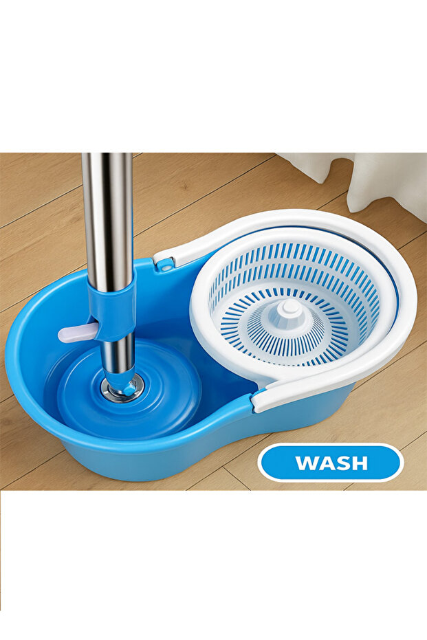 Spin mop and bucket set with 2 extra microfiber heads and 360 degree rotating - 4