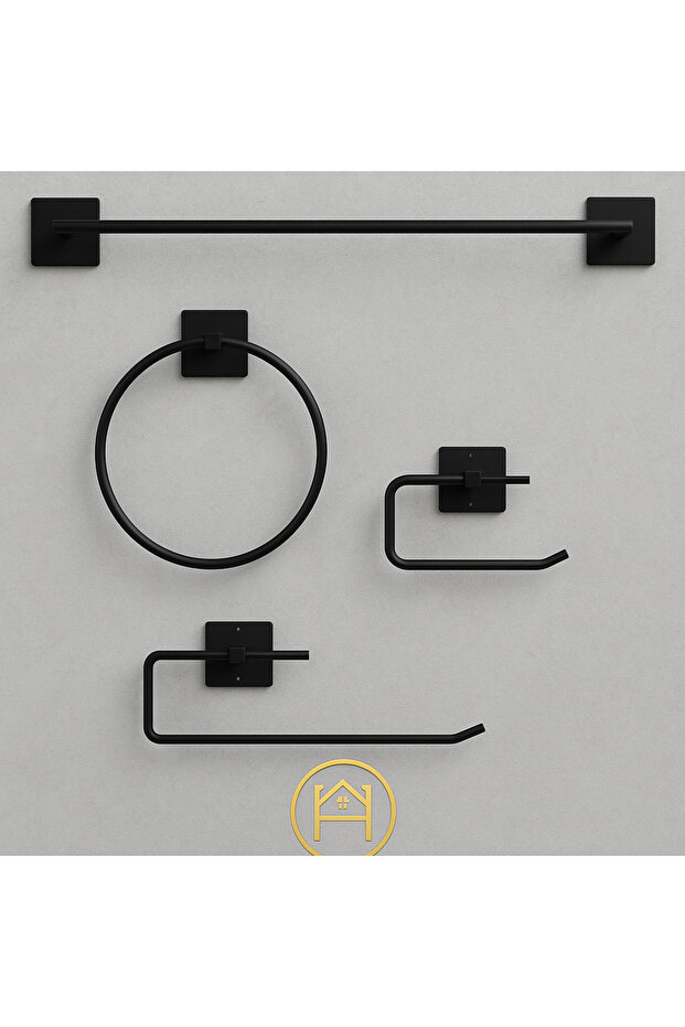Yapışkanlı Ve Vidalı Siyah Kağıt Havluluk,Wc kağıtlık, uzun havluluk, yuvarlak havluluk 4 lü set - 1