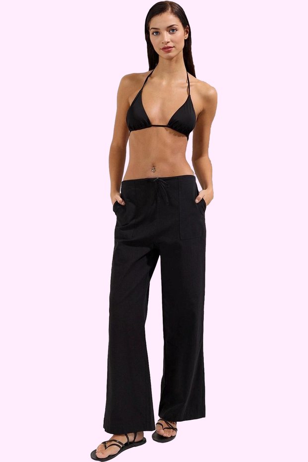 Women's Fashion Wide Leg Long Length Woven Beach Pants Cotton Summer Daily Use