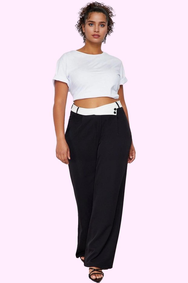 Women's Fashion High Waist Wide Leg Woven Pants Polyester Casual Chic Summer