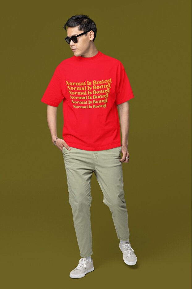 Men's Normal Is Borring Transfer Printed Round Neck Short Sleeve T-Shirt