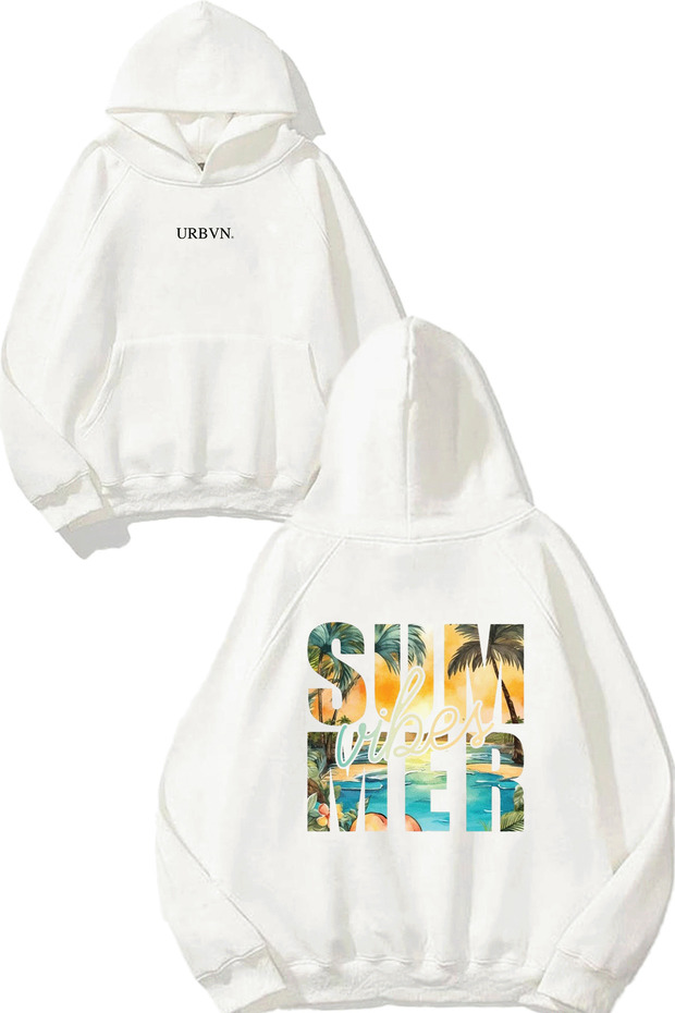 سويت شيرت أبيض كبير الحجم مطبوع بتصميم Summer Vibes