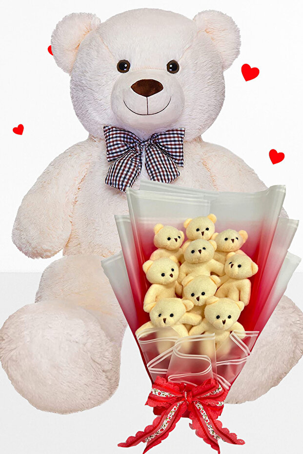 90 cm Plush Teddy Bear and 9 Piece Teddy Bouquet – Valentine's Day & Birthday Gift