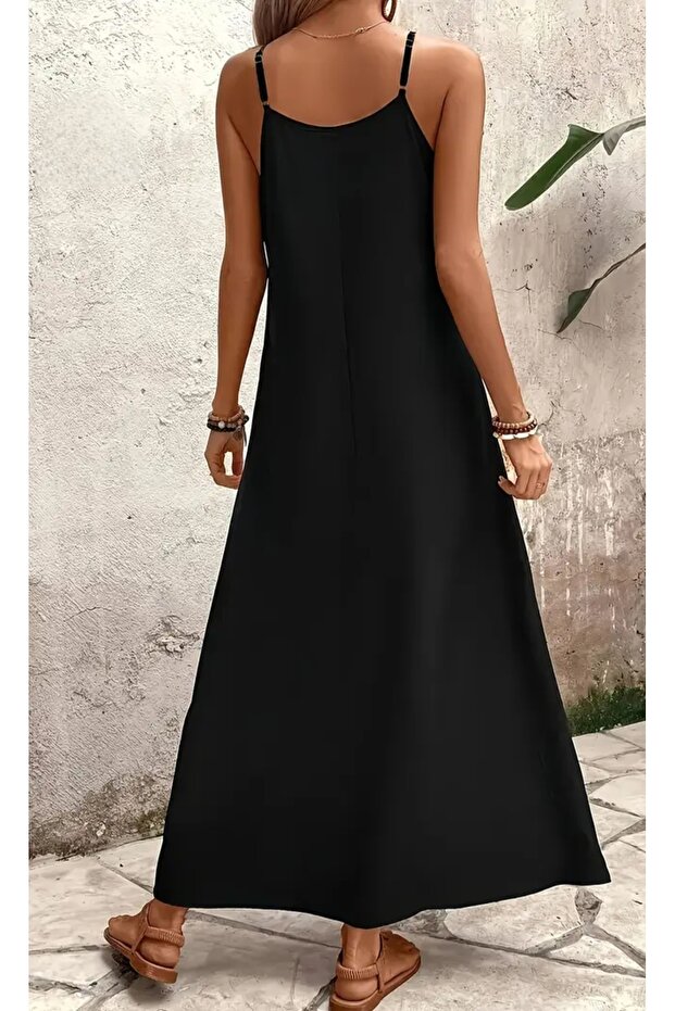 V-Yaka Askılı Elbise - 3