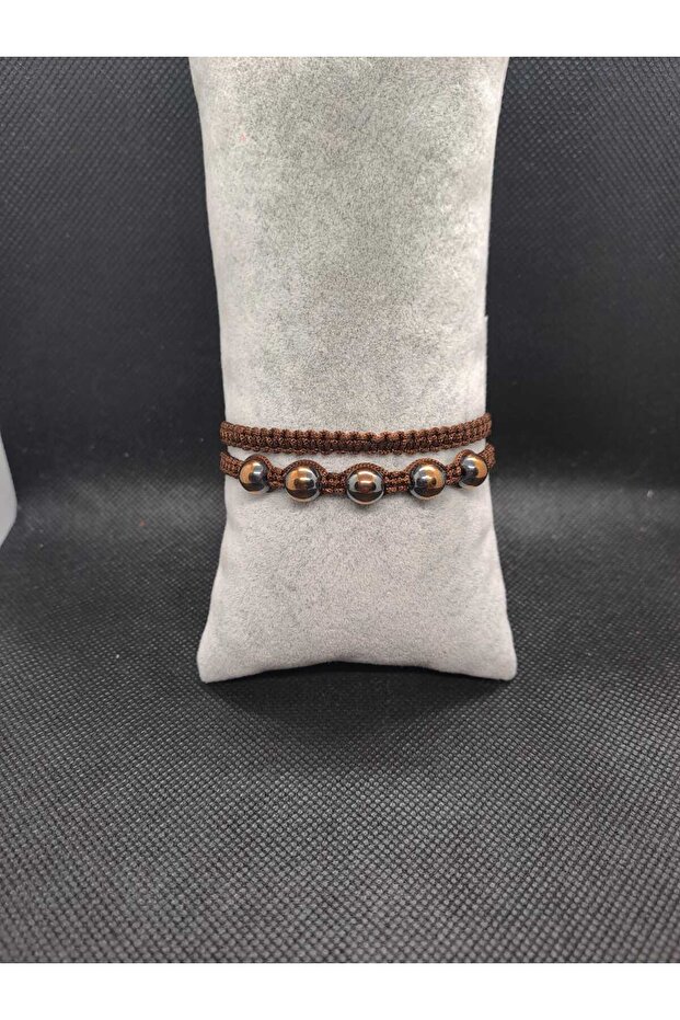Globe Model Hematite Natural Stone Bracelet 2-Pack Combination | Macrome Bracelet Adjustable Size