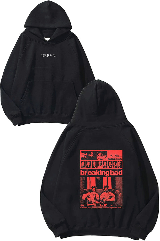 Breaking Bad Design Printed Oversize Black Hooded Sweatshirt