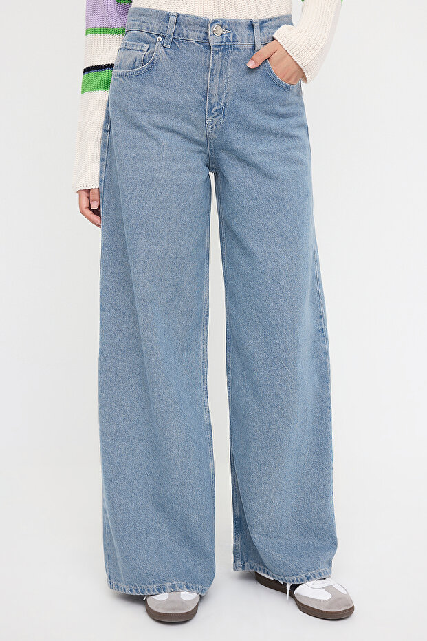 Teen Mavi Gri Yüksek Bel Geniş Paça Wide Leg Palazzo Jeans TWOAW26JE00065 - 3
